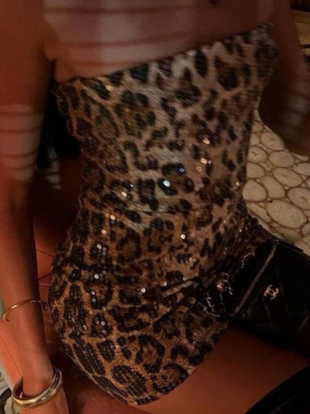 Brown Sexy Women's Chic Sparkly Leopard Print Sequin Bodycon Party Dress,